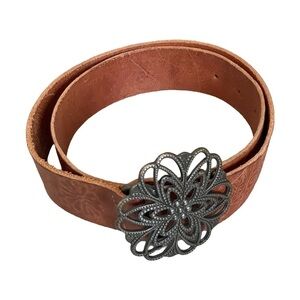 Candie’s Round Buckle Floral Embossed Genuine Italian Leather Belt Size L